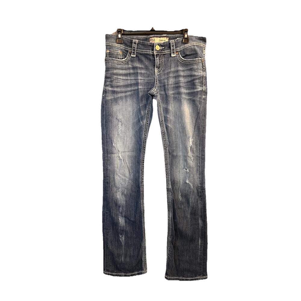 BKE Sabrina Stretch Womens Denim Blue Jeans Sz 30L Tall Bootcut Dark Wash Buckle